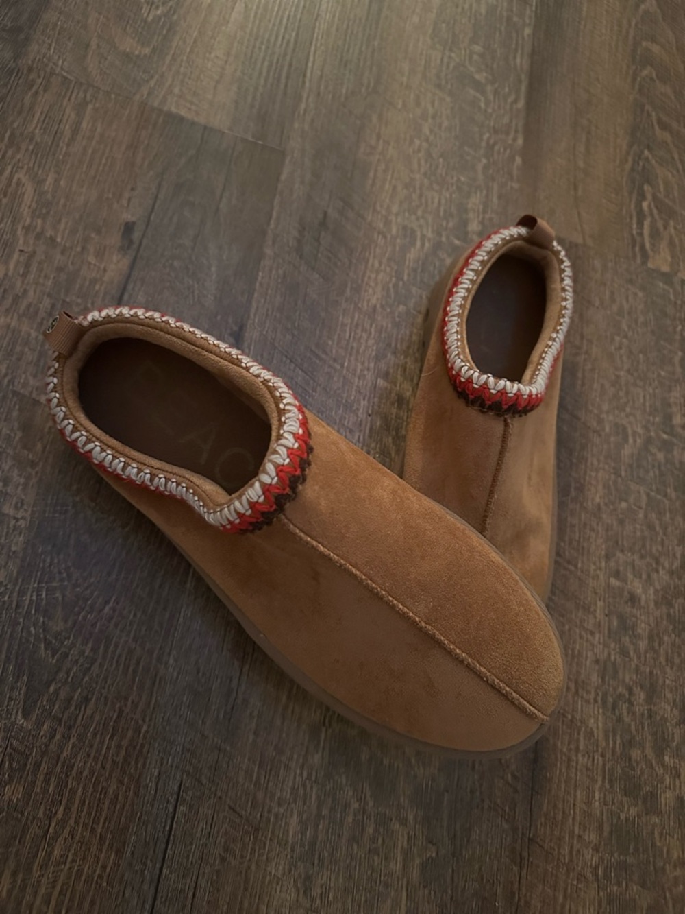 Cozy Suede Slip-On Clogs with Braided Trim - Tan & Red - Size 11 - Beach Brand